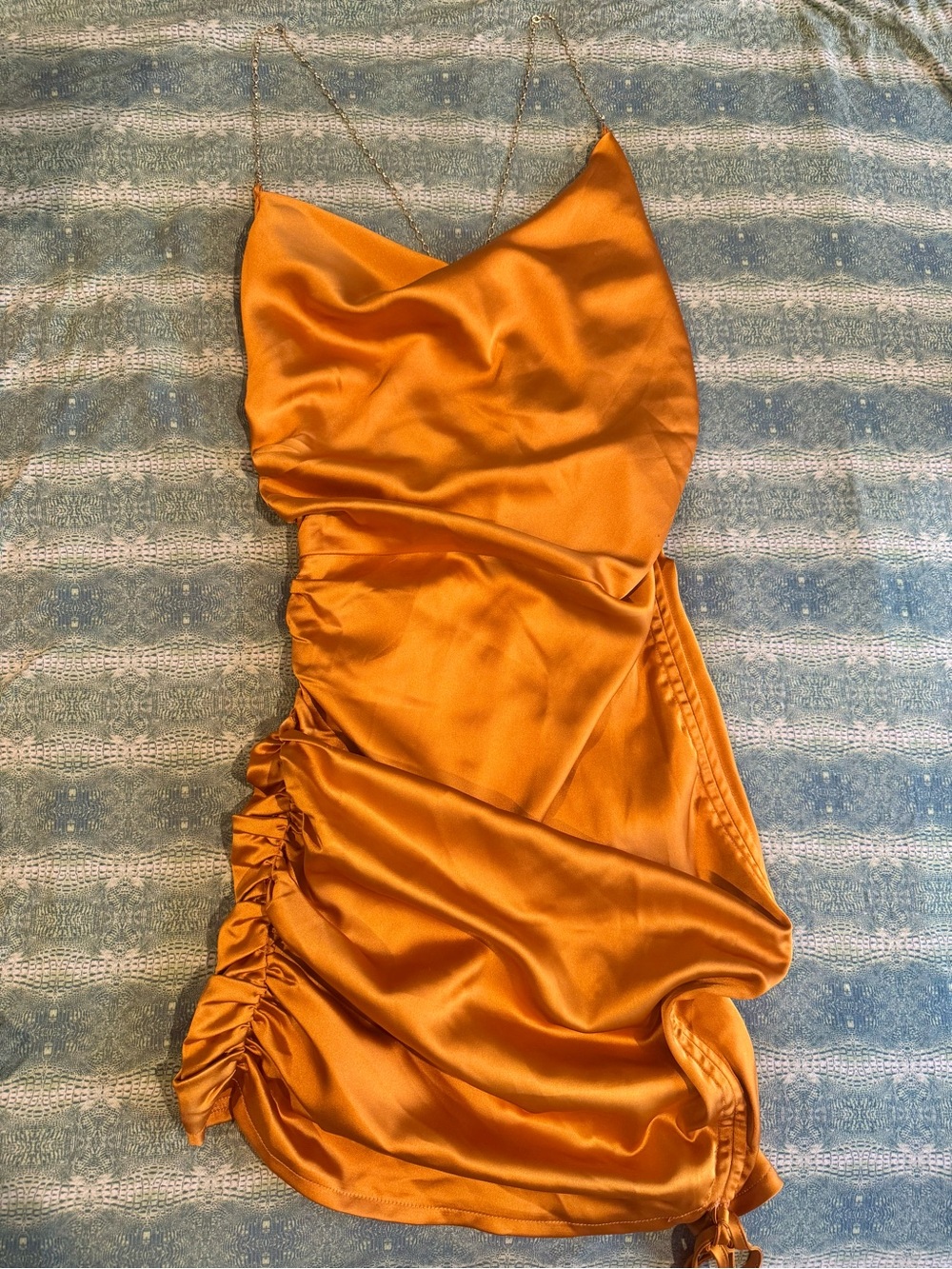 Dolls Kill Horoscopes “Strike it Rich” Gold Satin Dress with Chain Straps